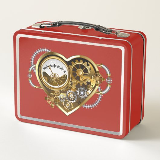 Steampunkherz mit Manometer Metall Brotdose (Rückseite)