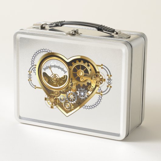 Steampunkherz mit Manometer Metall Brotdose (Vorderseite)