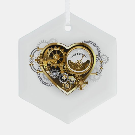 Steampunkherz mit Manometer Ornament Aus Glas (Rückseite)