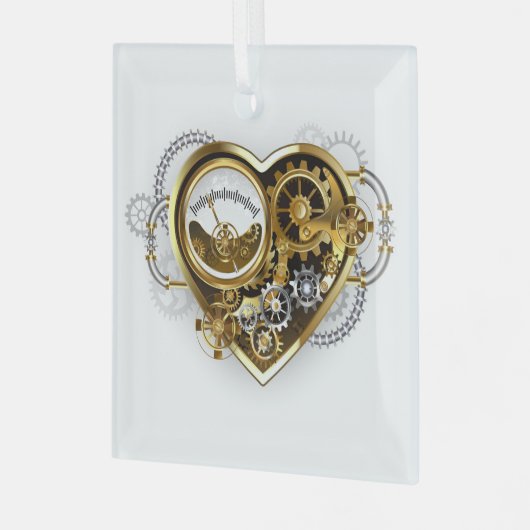 Steampunkherz mit Manometer Ornament Aus Glas (Vorderseite links)