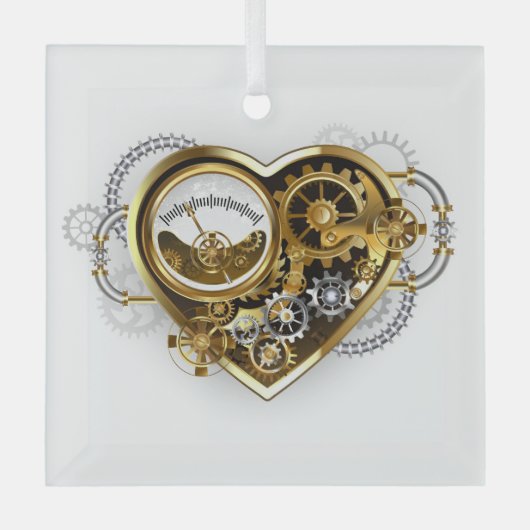 Steampunkherz mit Manometer Ornament Aus Glas (Vorderseite)