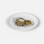 Steampunkherz mit Manometer Pappteller (Schrägansicht)