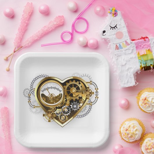 Steampunkherz mit Manometer Pappteller (Party)