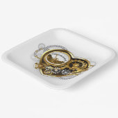 Steampunkherz mit Manometer Pappteller (Gewinkelt)