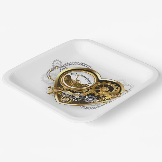 Steampunkherz mit Manometer Pappteller (Gewinkelt)