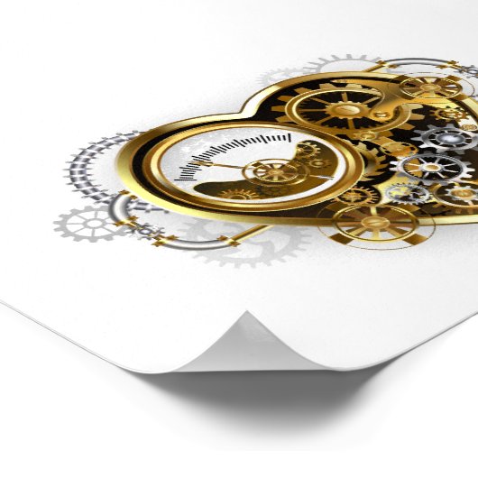 Steampunkherz mit Manometer Poster (Ecke)