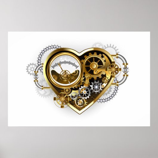 Steampunkherz mit Manometer Poster (Vorne)