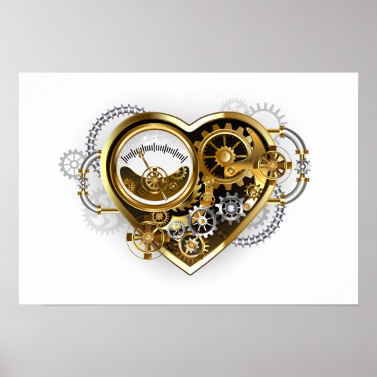 Steampunkherz mit Manometer Poster (Vorne)