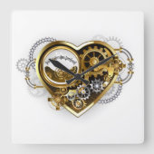 Steampunkherz mit Manometer Quadratische Wanduhr (Vorderseite)