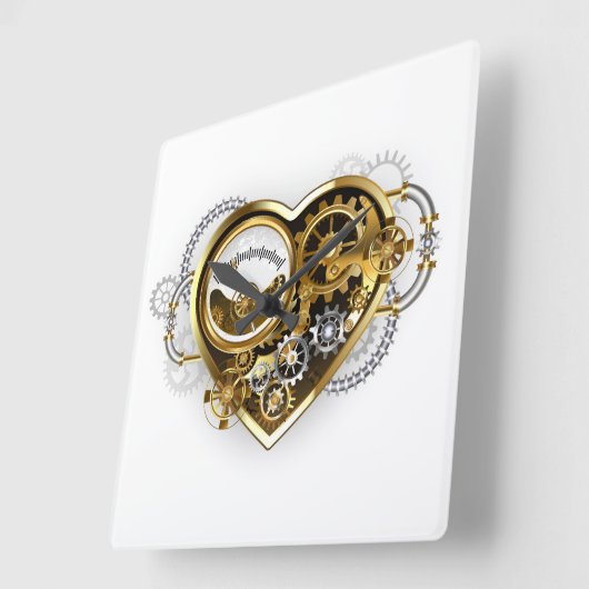 Steampunkherz mit Manometer Quadratische Wanduhr (Winkel)