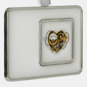 Steampunkherz mit Manometer Rahmen-Ornament Silber (Rechts)