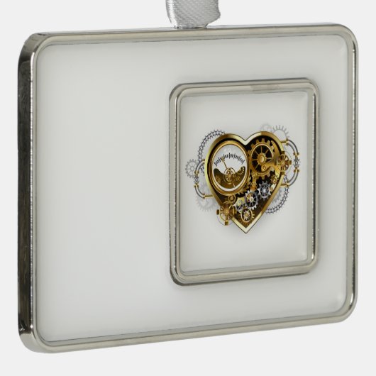 Steampunkherz mit Manometer Rahmen-Ornament Silber (Rechts)