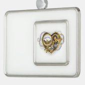 Steampunkherz mit Manometer Rahmen-Ornament Silber (Links)