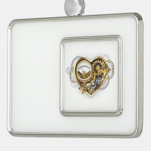 Steampunkherz mit Manometer Rahmen-Ornament Silber (Links)
