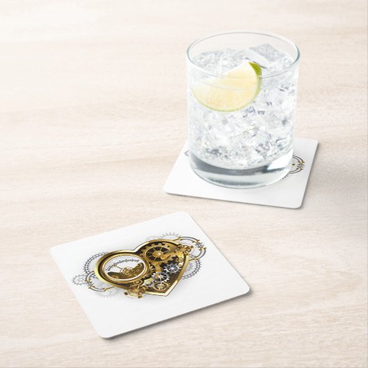 Steampunkherz mit Manometer Rechteckiger Pappuntersetzer (Vor Ort)