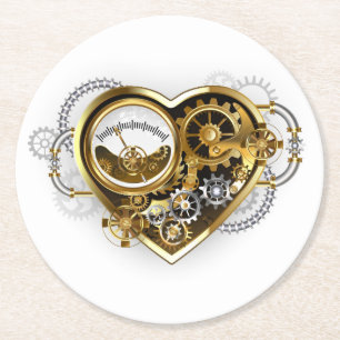 Steampunkherz mit Manometer Runder Pappuntersetzer