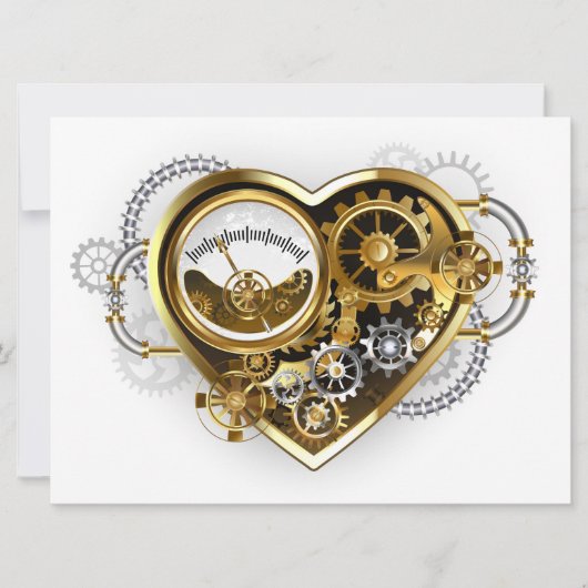 Steampunkherz mit Manometer Save The Date (Vorderseite)