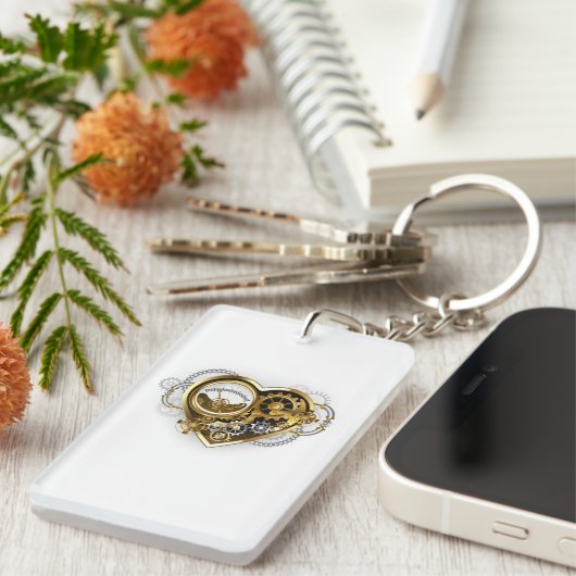 Steampunkherz mit Manometer Schlüsselanhänger (Vorderseite rechts)