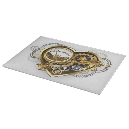 Steampunkherz mit Manometer Schneidebrett (Ecke)