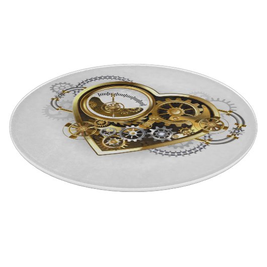 Steampunkherz mit Manometer Schneidebrett (Ecke)