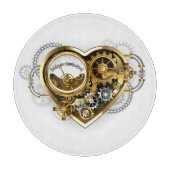 Steampunkherz mit Manometer Schneidebrett (Vorderseite)