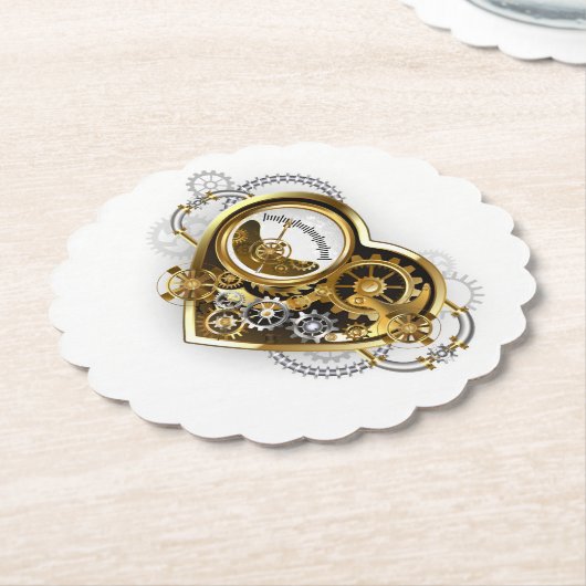 Steampunkherz mit Manometer Untersetzer (angewinkelt)