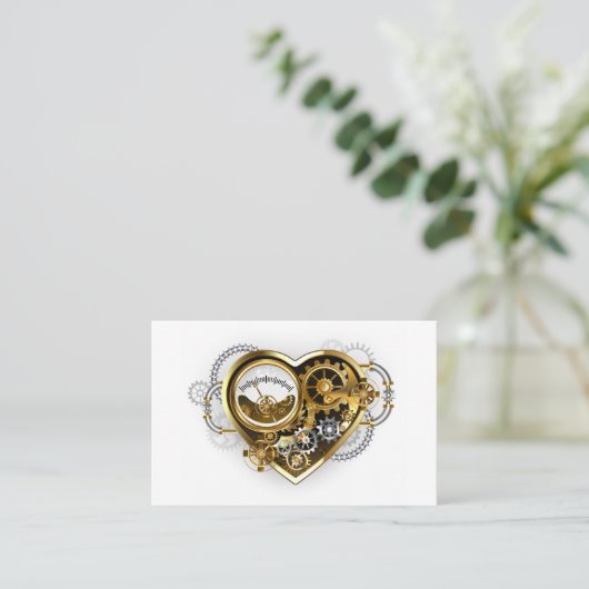 Steampunkherz mit Manometer Visitenkarte (Stehend Vorderseite)