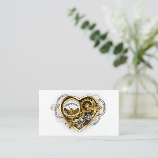 Steampunkherz mit Manometer Visitenkarte (Stehend Vorderseite)