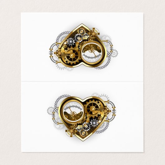Steampunkherz mit Manometer Visitenkarten (Außenseite Aufgefaltet)
