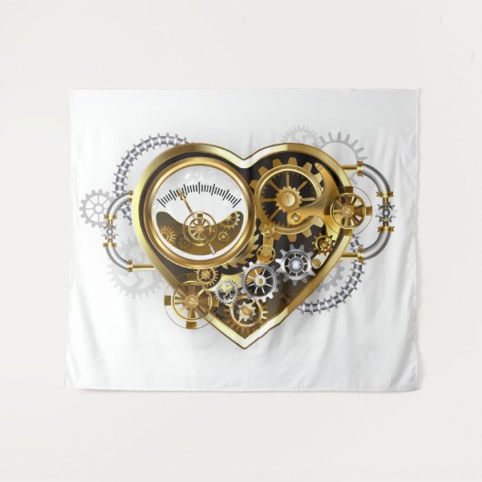 Steampunkherz mit Manometer Wandteppich (Vorderseite (Horizontal))