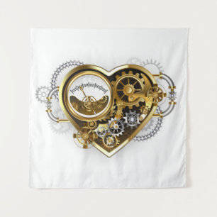 Steampunkherz mit Manometer Wandteppich