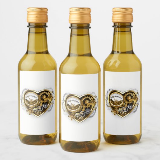 Steampunkherz mit Manometer Weinetikett (Flaschen)