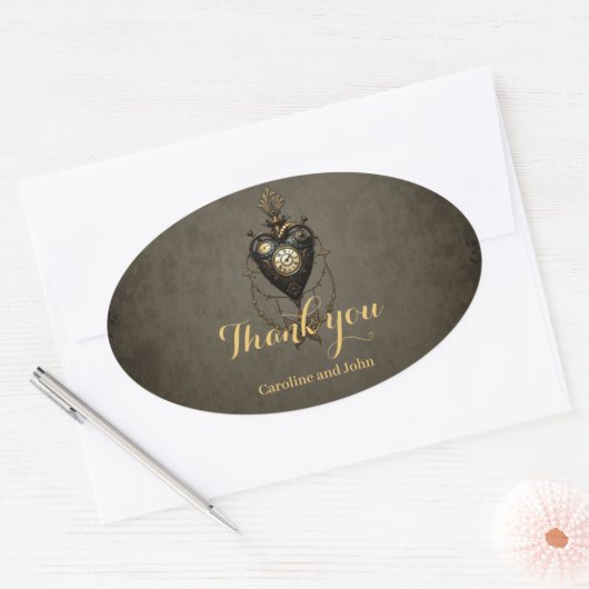 Steampunkherz Ovaler Aufkleber (Umschlag)