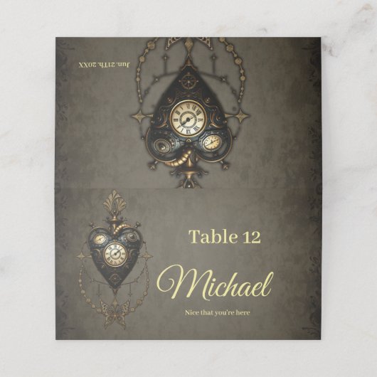 Steampunkherz Platzkarte (Außenseite Aufgefaltet)