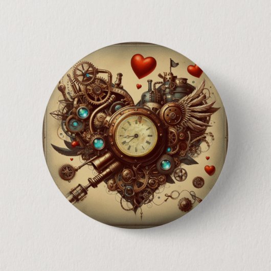 Steampunkherz/Valentinstag Button (Vorderseite)
