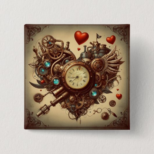 Steampunkherz/Valentinstag Button (Vorderseite)