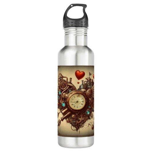 Steampunkherz/Valentinstag Edelstahlflasche (Vorderseite)