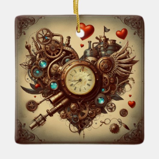 Steampunkherz/Valentinstag Keramikornament (Vorderseite)