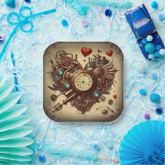 Steampunkherz/Valentinstag Pappteller (Party)