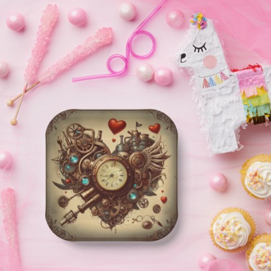 Steampunkherz/Valentinstag Pappteller (Party)