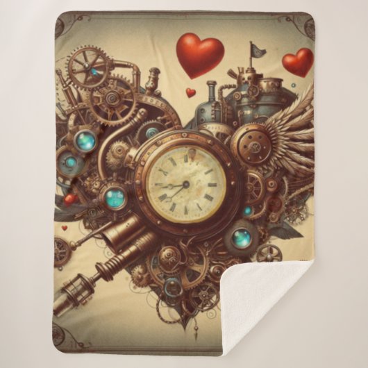 Steampunkherz/Valentinstag Sherpadecke (Vorderseite)