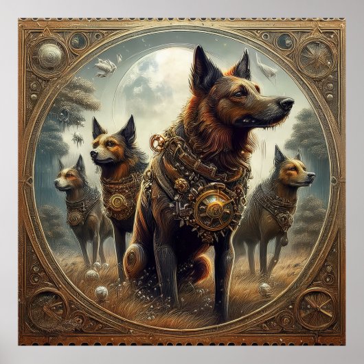 Steampunkhunde auf der Jagd Poster (Vorne)