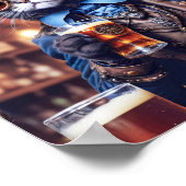Steampunkkatze, grau, mit Oberhut, Brille, Bier - Poster (Ecke)