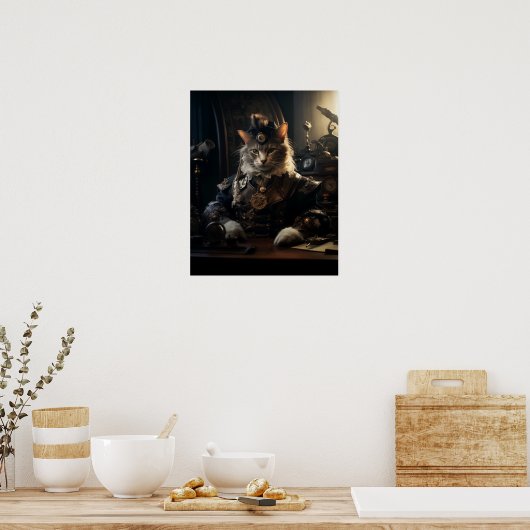 Steampunkkatze in Uniform Retro Poster (Küche)