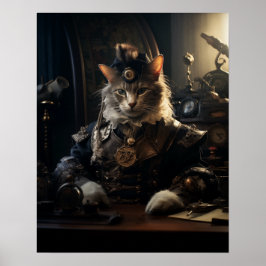 Steampunkkatze in Uniform Retro Poster