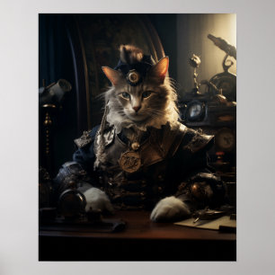 Steampunkkatze in Uniform Retro Poster