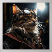 Steampunkkatze in Uniform Retro Poster (Vorne)