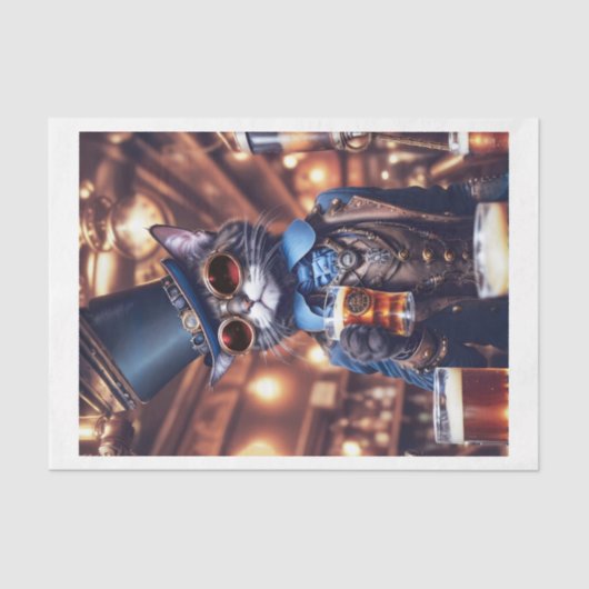Steampunkkatze mit Topfhut & Brille Trinkbier Seidenpapier (Vorderseite)