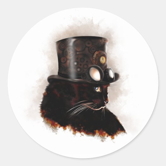 Steampunkkatze Runder Aufkleber (Vorderseite)