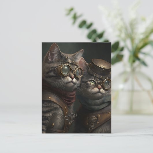Steampunkkatzen Postkarte (Stehend Vorderseite)